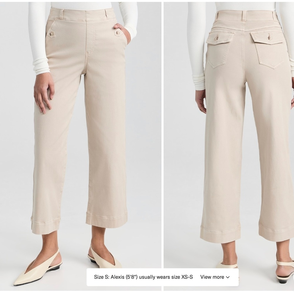 Spanx Khaki Tan Stretch Twill Wide Leg Crop Pants Tummy Control Size M